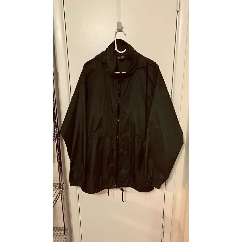 J. Crew Green Hooded Rain Coat Windbreaker Sport Jacket Mens Size L